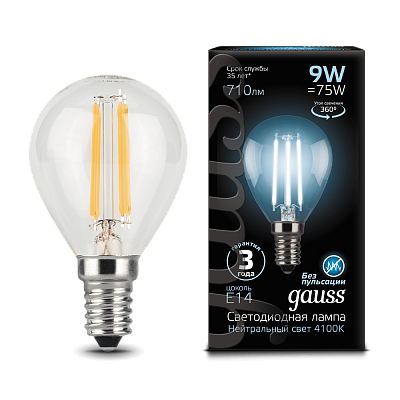 Gauss LED Globe 9W E14 4100K Filament Лампа светодиодная