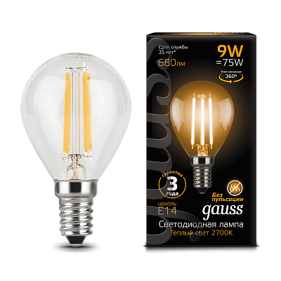 Gauss LED Globe 9W E14 2700K Filament Лампа светодиодная