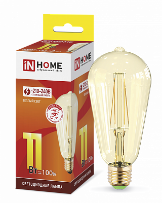 IN HOME Deco gold LED-ST64 11.0W E27 3000K Лампа светодиодная золотистая