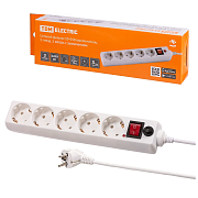 TDM Сетевой фильтр СФ-05В выключатель, 5 гнезд, 3 метра, с/з, ПВС 3х0,75мм2 10А/250В белый