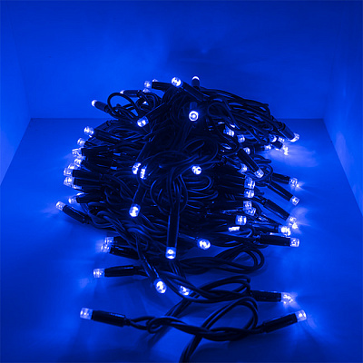 Гирлянда уличная  SE-RICE-10100B, 10M, 100 LED, синий, IP60, черный шн. 1,5м