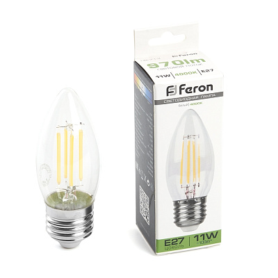 Feron Свеча LED 11W E27 4000K LB-713 прозрачная филамент C35