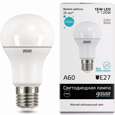 Gauss LED Elementary A60 15W E27 4100K Лампа светодиодная
