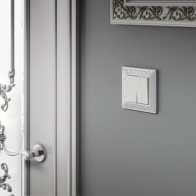 Werkel W1120113 Выключатель двухклавишный с подсветкой (перламутровый рифленый)