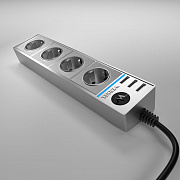 Werkel WL20-04-03 Розеточный блок 4-х местный + 3 USB серебряный/серебряный рифленый