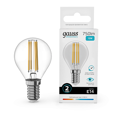 Gauss LED Globe 12W E14 4100K Filament Elementary Лампа светодиодная