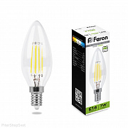 Свеча  LED 7.0W E14 4000K Feron прозрачная филамент