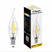 Свеча на ветру LED 11.0W E14 2700K Feron прозрачная филамент