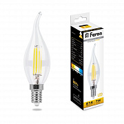 Свеча на ветру LED 7.0W E14 4000K Feron прозрачная филамент