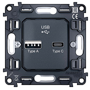 Механизм розетки 2USB тип A+C 20W 3000mA (быстрая зарядка) QUANT VM177