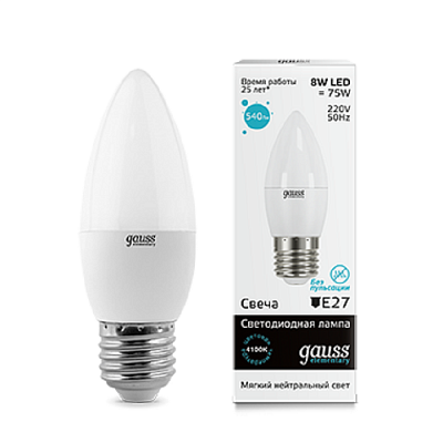 Gauss LED Elementary Candle 8W E27 4100K Лампа светодиодная