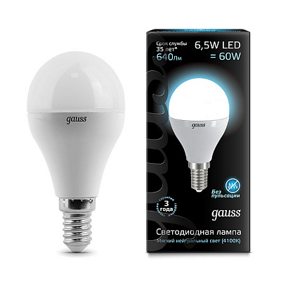 Gauss LED Globe 6.5W E14 4100K Лампа светодиодная
