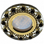 Я Ecola MR16 DL1660 GU5.3 Glass Круг с прозр.и янтарн.страз.Корона (оправа зол)/фон зерк./центр.