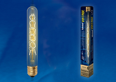 Uniel Лампа накаливания Vintage E27 60Вт "Цилиндр"длина 185мм Форма нити CW золотистая