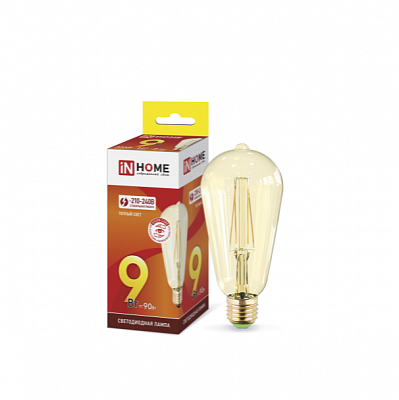 IN HOME Deco gold LED-ST64 9.0W E27 3000K Лампа светодиодная золотистая