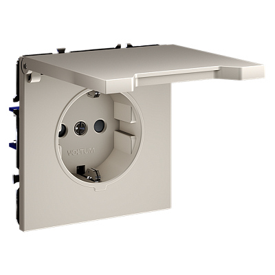 VOLTUM Розетка встраиваемая S70 с заземлением, защитными шторками и крышкой 16А, (кашемир)