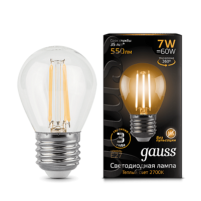 Gauss LED Globe 7W E27 2700K Filament Лампа светодиодная
