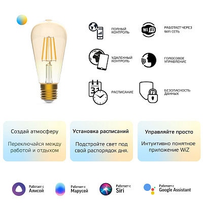 Gauss LED Golden ST64 6,5W E27 2000-5500K DIM+CCT Smart Home Лампа светодиодная Умный Дом