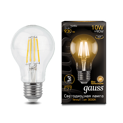 Gauss LED Filament A60 10.0W E27 2700K 930lm Лампа светодиодная