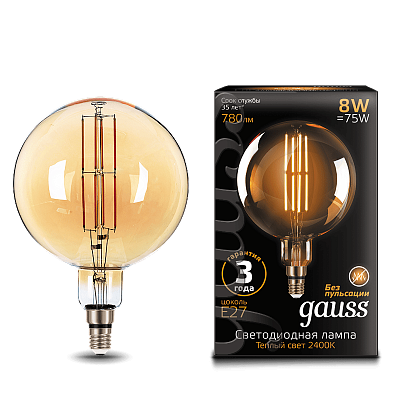Gauss Vintage Filament G200 8W E27 Golden 200*300mm 2400K Лампа светодиодная