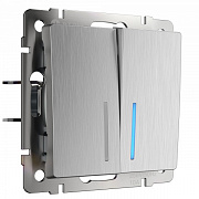 Werkel W1120109 Выключатель двухклавишный с подсветкой (серебряный рифленый)