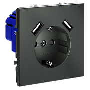 Розетка с заземлением и защитными шторками, 16А, с USB, A+A, (титан) VOLTUM S70