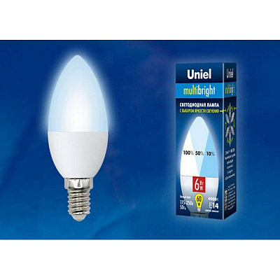 Uniel Свеча СD LED 6.0W 2800K E14 матовая диммируемая Лампа светодиодная