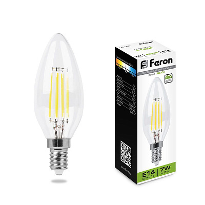Feron Свеча LED 7.0W E14 4000K диммируемая филамент LB-166