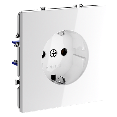 VOLTUM Розетка встраиваемая S70 с заземлением 16А, (белый глянцевый)