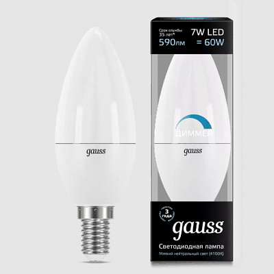 Gauss LED 7W E14 Candle-dim 4100K  Лампа светодиодная