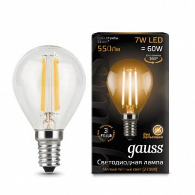 Gauss LED Globe 7W E14 2700K Filament Лампа светодиодная