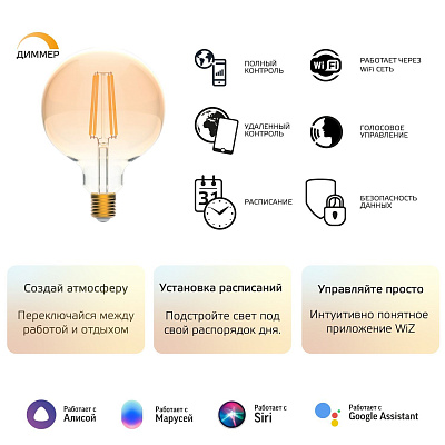 Gauss LED Golden G95 6,5W E27 2000-5500K DIM+CCT Smart Home Лампа светодиодная Умный Дом