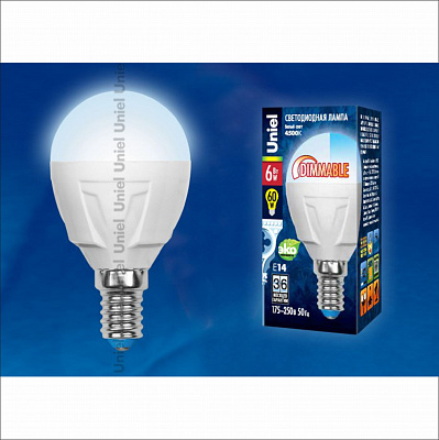 Uniel globe LED 6,0W E14 G45 4200K Optima Лампа светодиодная диммируемая