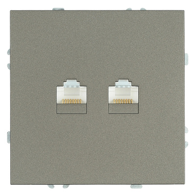 Розетка компьютерная 2-местная RJ-45 (механизм) Эмили антрацит, soft touch