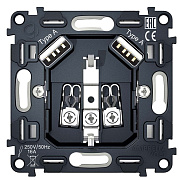 Механизм электрической розетки 2USB A+A 18W (быстрая зарядка) с заземлением на винтовых зажимах 16A-