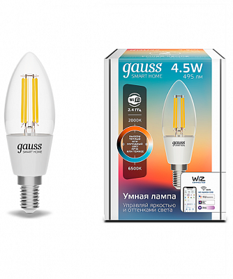 Gauss LED Candle 5.0W E14 2700-6500K RGBW C37 Smart Home Лампа светодиодная Умный Дом